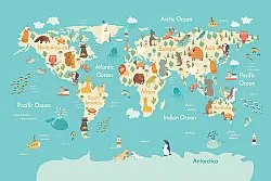 Childrens rugs - World Map (blue/multi)