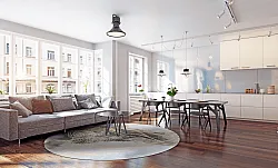 Round rug - Ekual (blue/grey/gold)