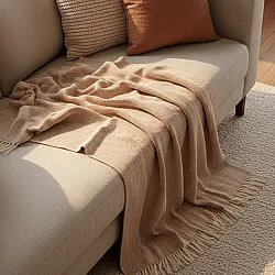 Throws - Cotton throw - Denisa Fishbone (brown/white)