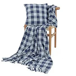 Throws - Isela check cotton throw (navy/light blue)