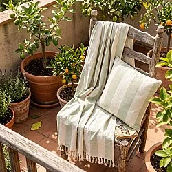 Throws - Kora stripe cotton throw (cream/light green)