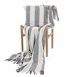Throws - Kora stripe cotton throw (cream/navy)