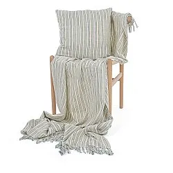 Cushion cover - Rumi stripe cotton cushion cover (cream/navy/light green)