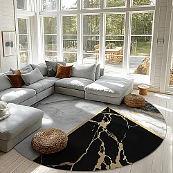Round rug - Cassa (grey/black/gold)