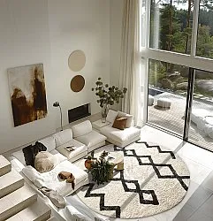 Round rug - Chablis Natural Cotton Shaggy (offwhite/black)