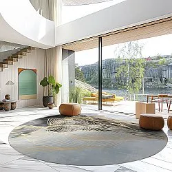 Round rug - Ekual (blue/grey/gold)