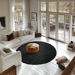 Round rug - Farley Natural Cotton Shaggy (black)