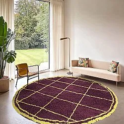 Round rug - Lana Natural Cotton Shaggy (burgundy/yellow)