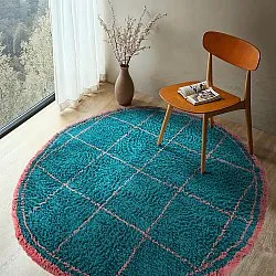 Round rug - Lana Natural Cotton Shaggy (turquoise/pink)