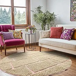 Round rug - Lindley Natural Cotton Shaggy (beige/pink)