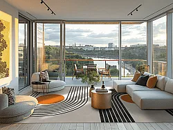 Wilton rug - Moudania (beige/black/orange)
