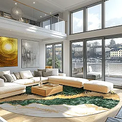 Round rug - Padova (green/white/gold)