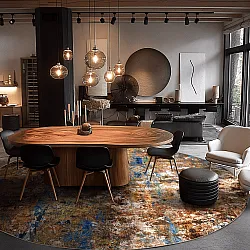 Round rug - Trepito (brown/blue/multi)