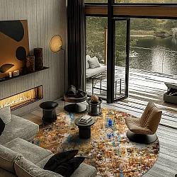 Round rug - Trepito (brown/blue/multi)