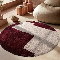 Round rug - Begur Natural Cotton Shaggy (off-white/burgundy)
