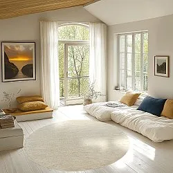 Round rug - Celina Natural Cotton Shaggy (off white/beige)