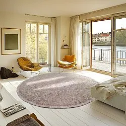 Round rug - Celina Natural Cotton Shaggy (taupe/lavender)