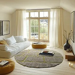 Round rug - Lindley Natural Cotton Shaggy (greige/green)