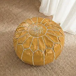 Pouf - Moroccan leather pouf (yellow/white)