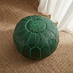 Pouf - Moroccan leather pouf (dark green)