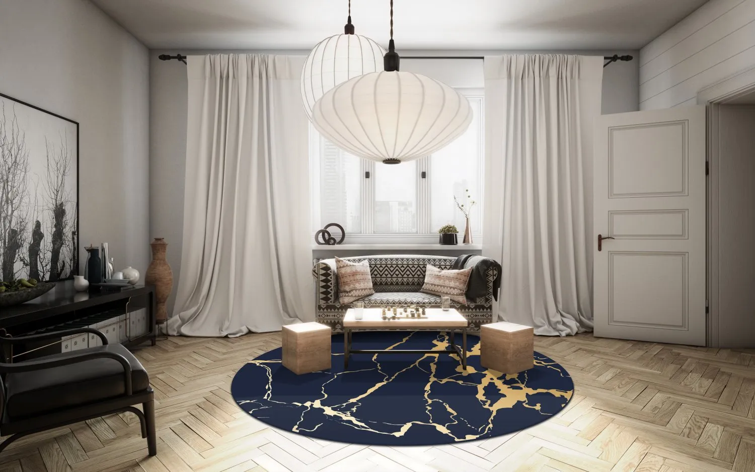 Round rug - Cesina (black/gold)