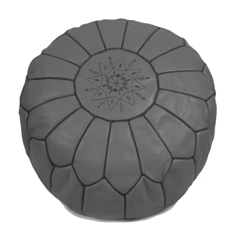 Pouf - Moroccan leather pouf (grey)