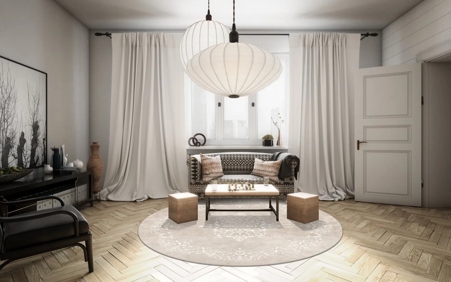 Round rug - Santi (beige/white)