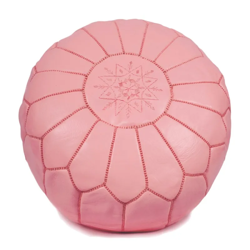 Pouf - Moroccan leather pouf (light pink)