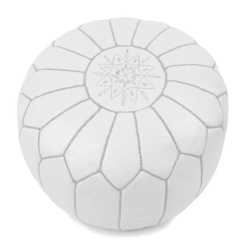 Pouf - Moroccan leather pouf (white/white)