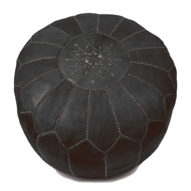 Pouf - Moroccan leather pouf (black)