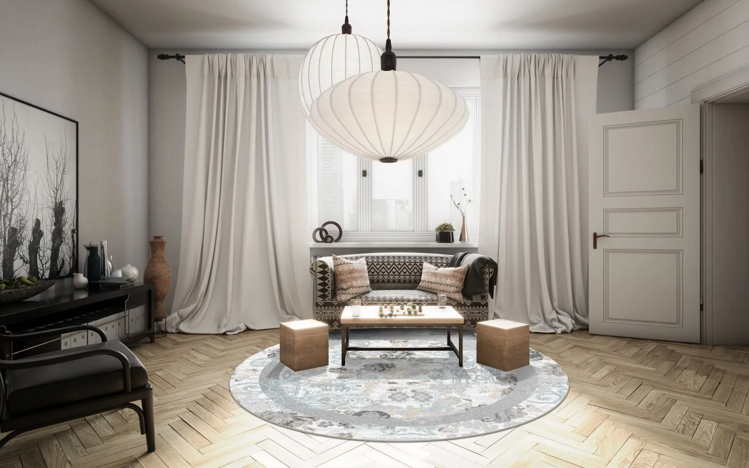 Round rug - Lefkada (white/multi)