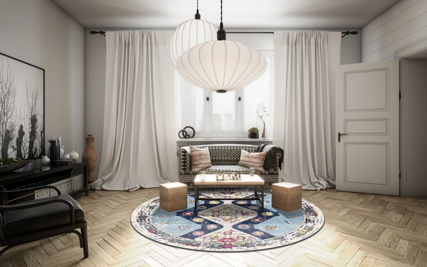 Round rug - Mazzarino (blue/multi)