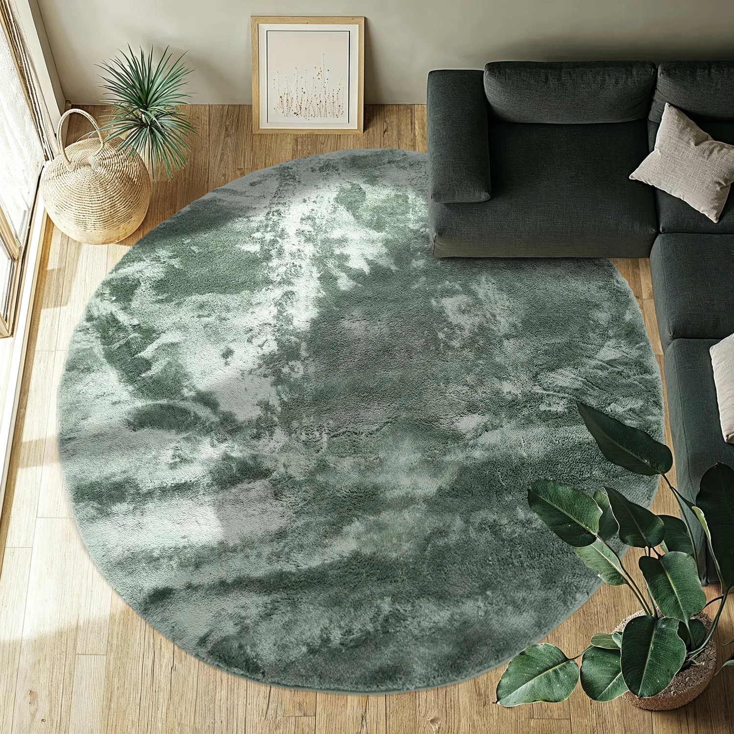 Round rugs - Aranga Super Soft Fur (green)