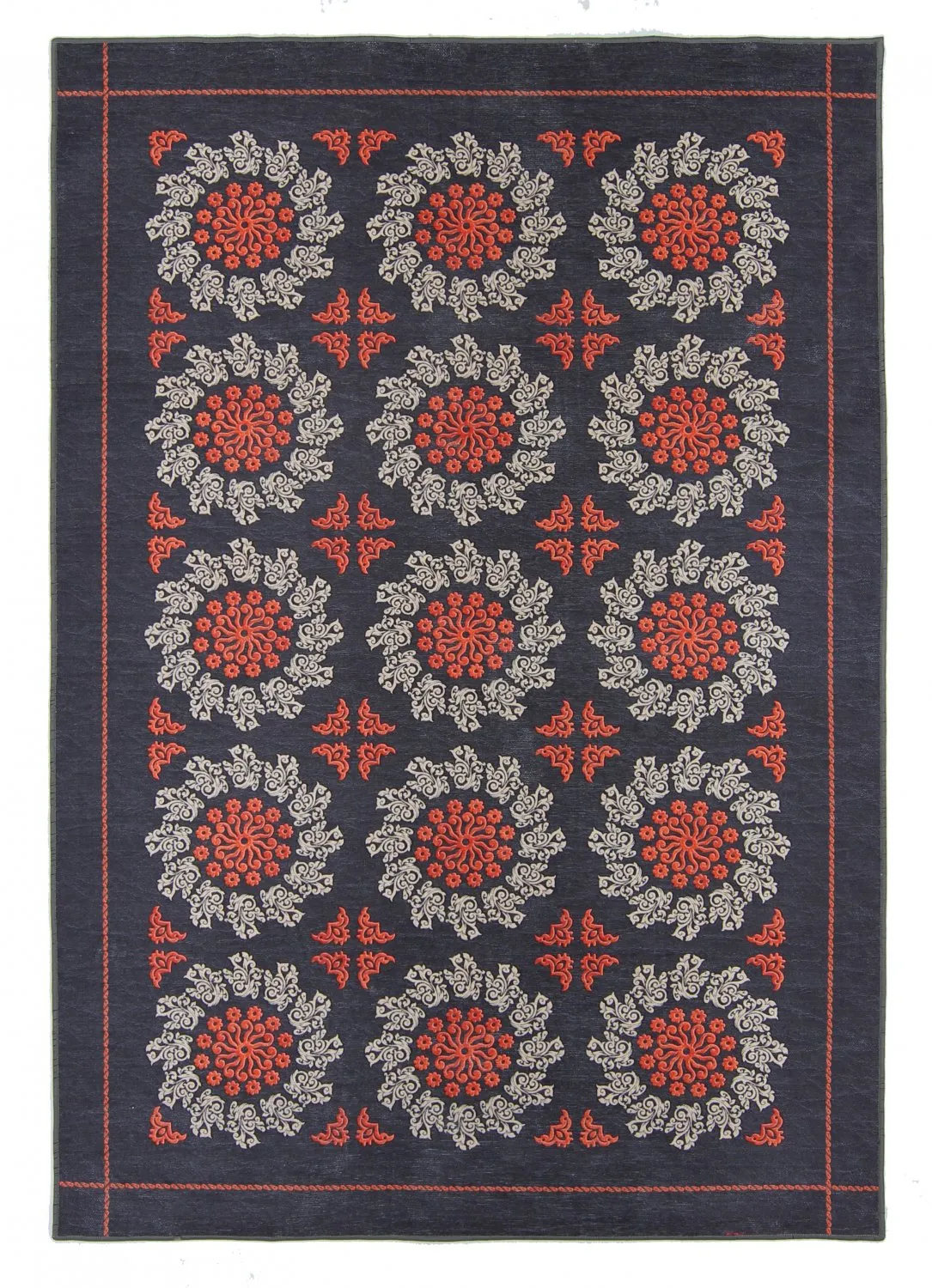 Wilton rug - Florina (grey/blue/orange)