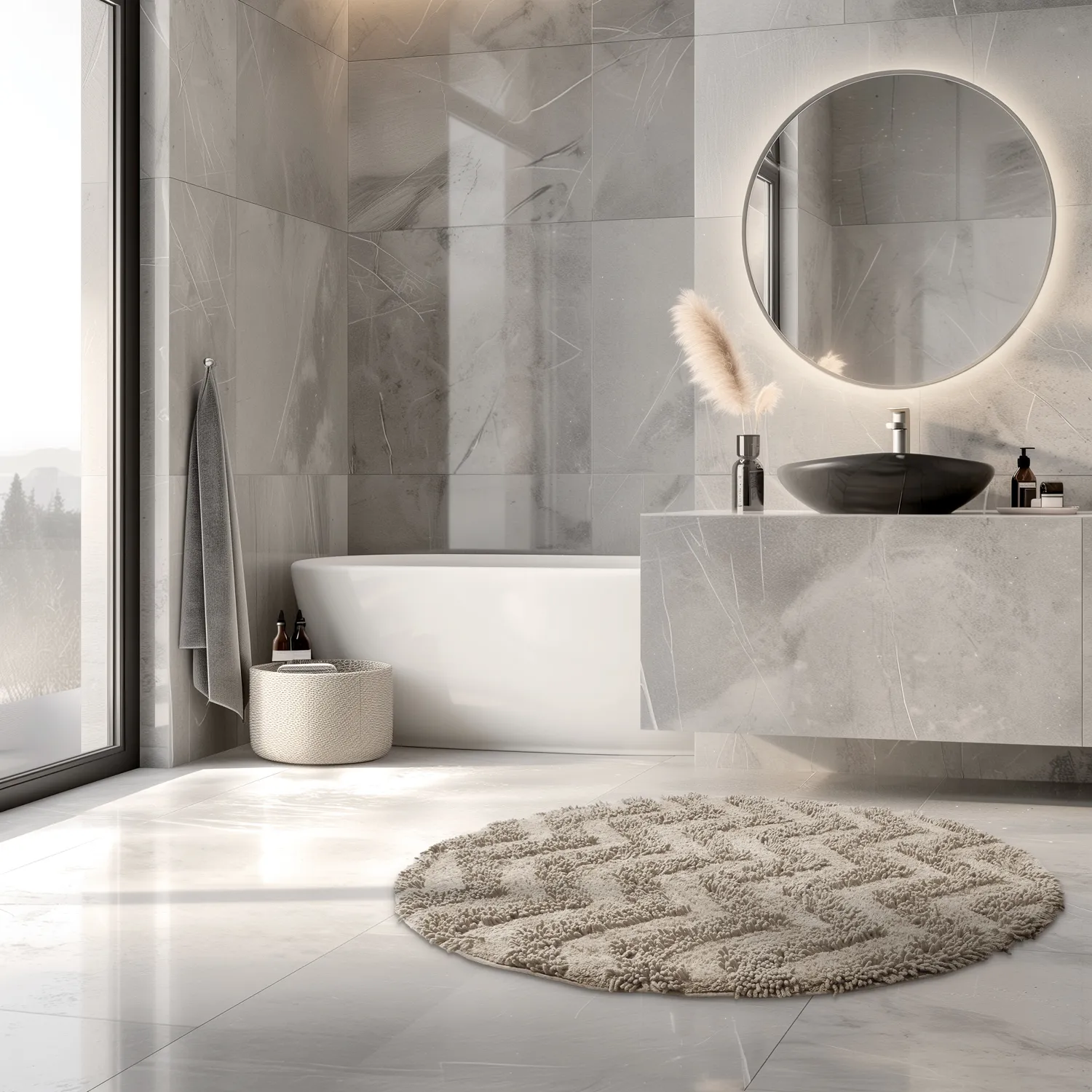 Round bath mat - Three (beige)