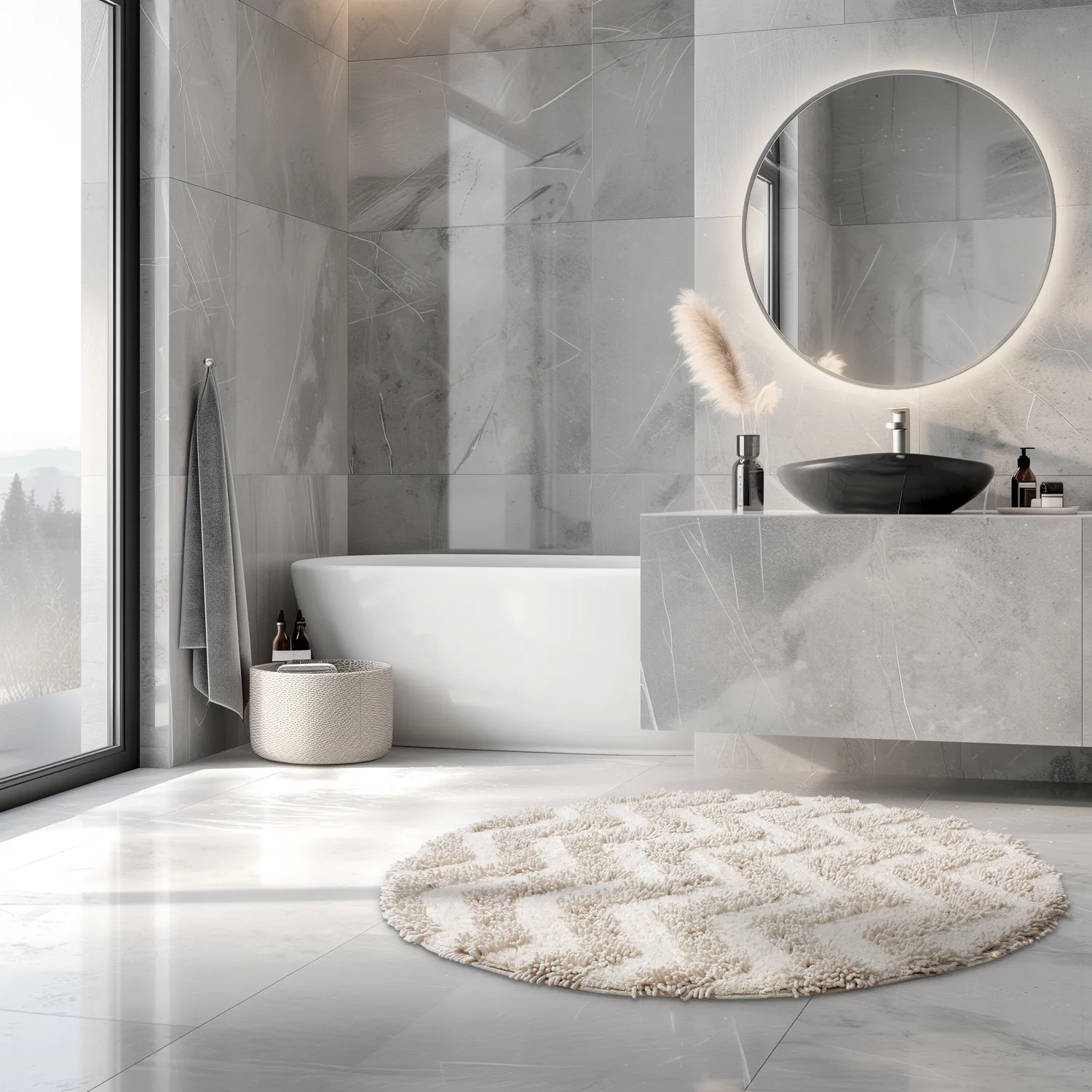 Round bath mat - Three (off -white)