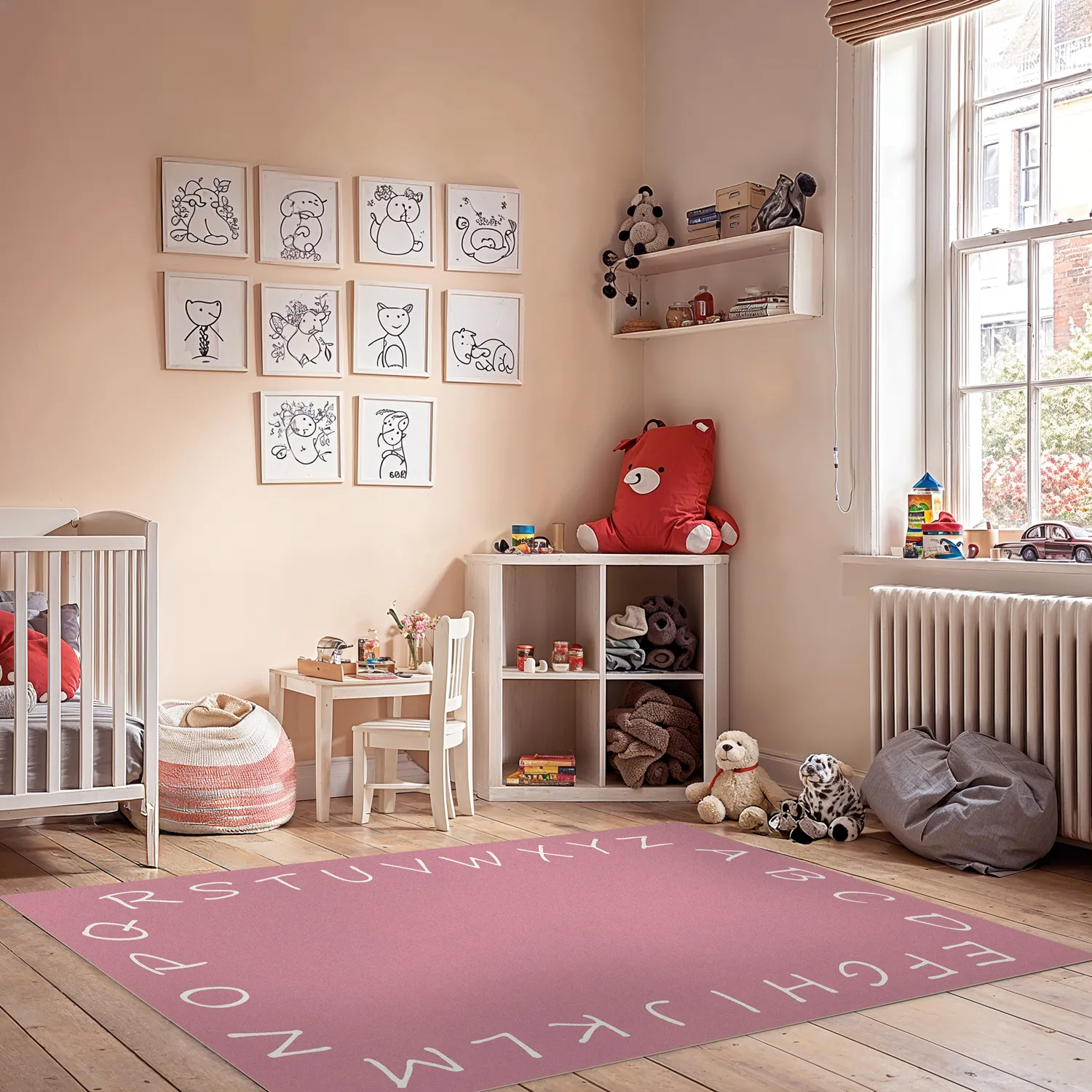 Childrens rugs - Alphabetic Border (pink)