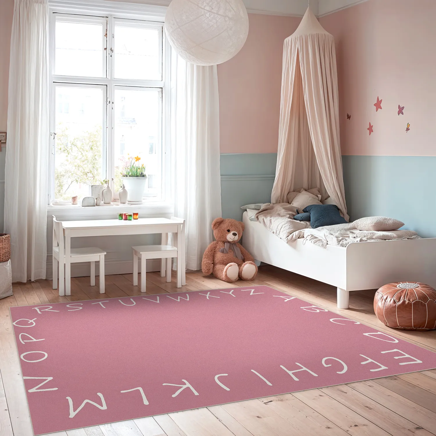 Childrens rugs - Alphabetic Border (pink)