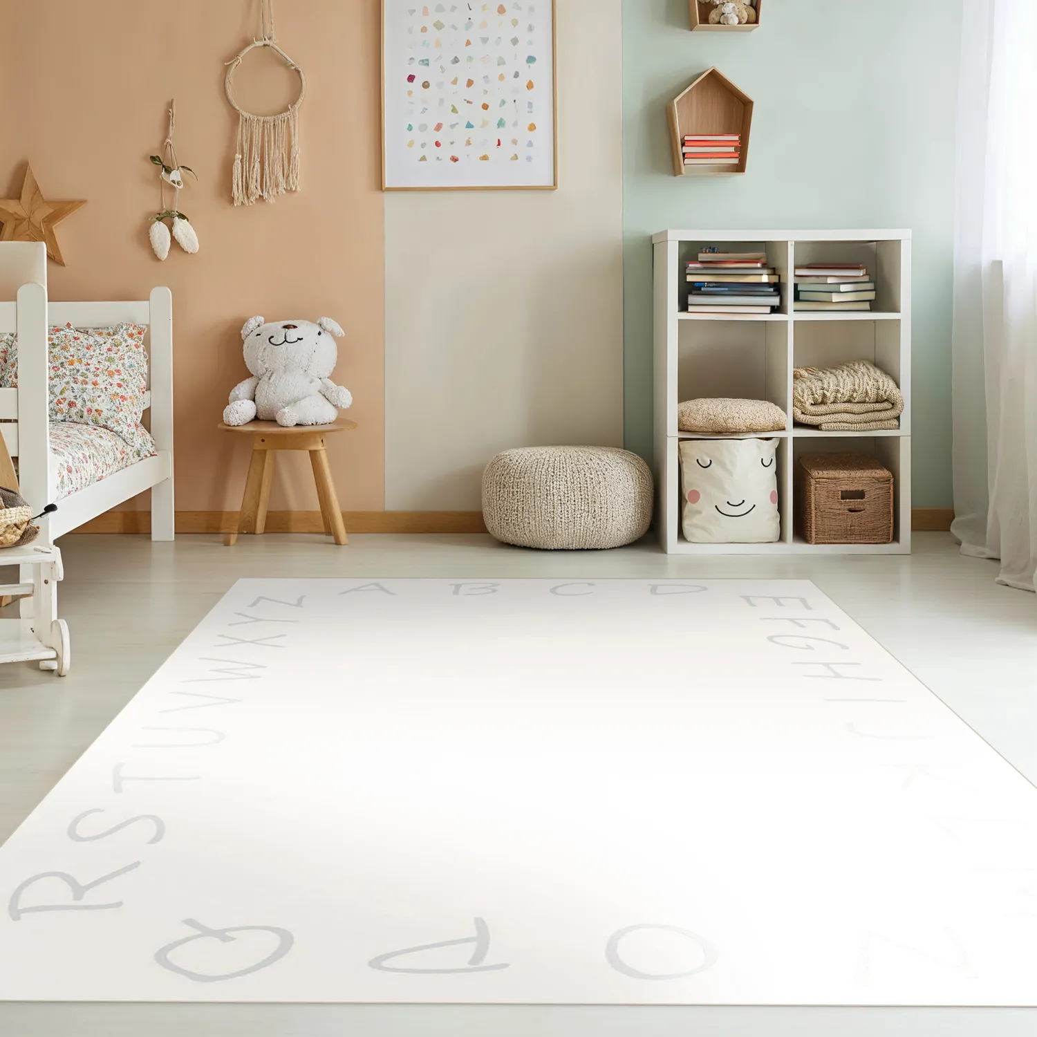 Childrens rugs - Alphabetic Border (white)