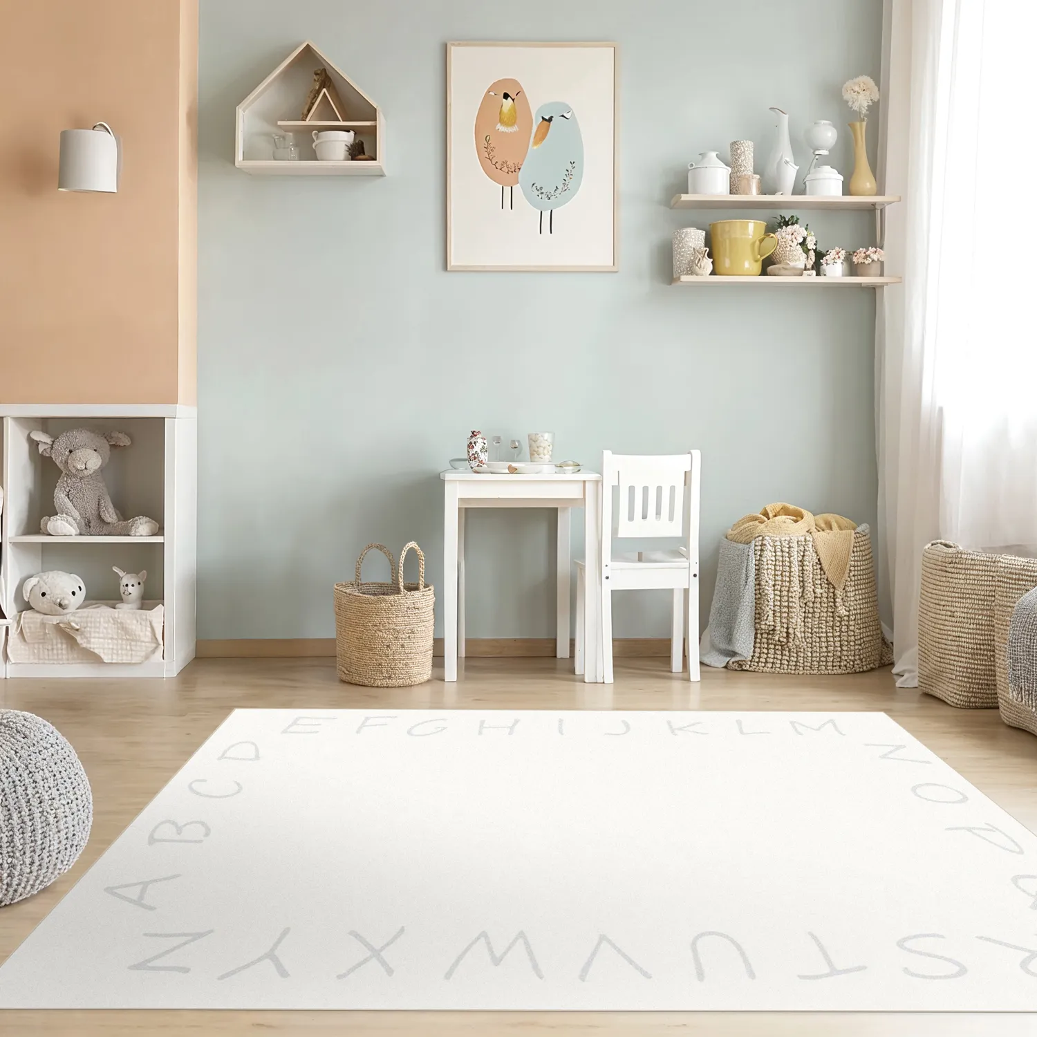 Childrens rugs - Alphabetic Border (white)