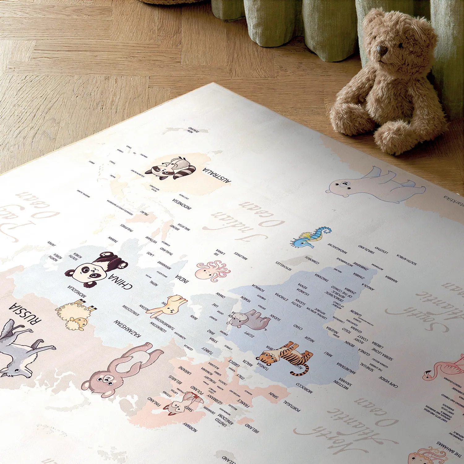 Childrens rugs - Animal Map (beige)