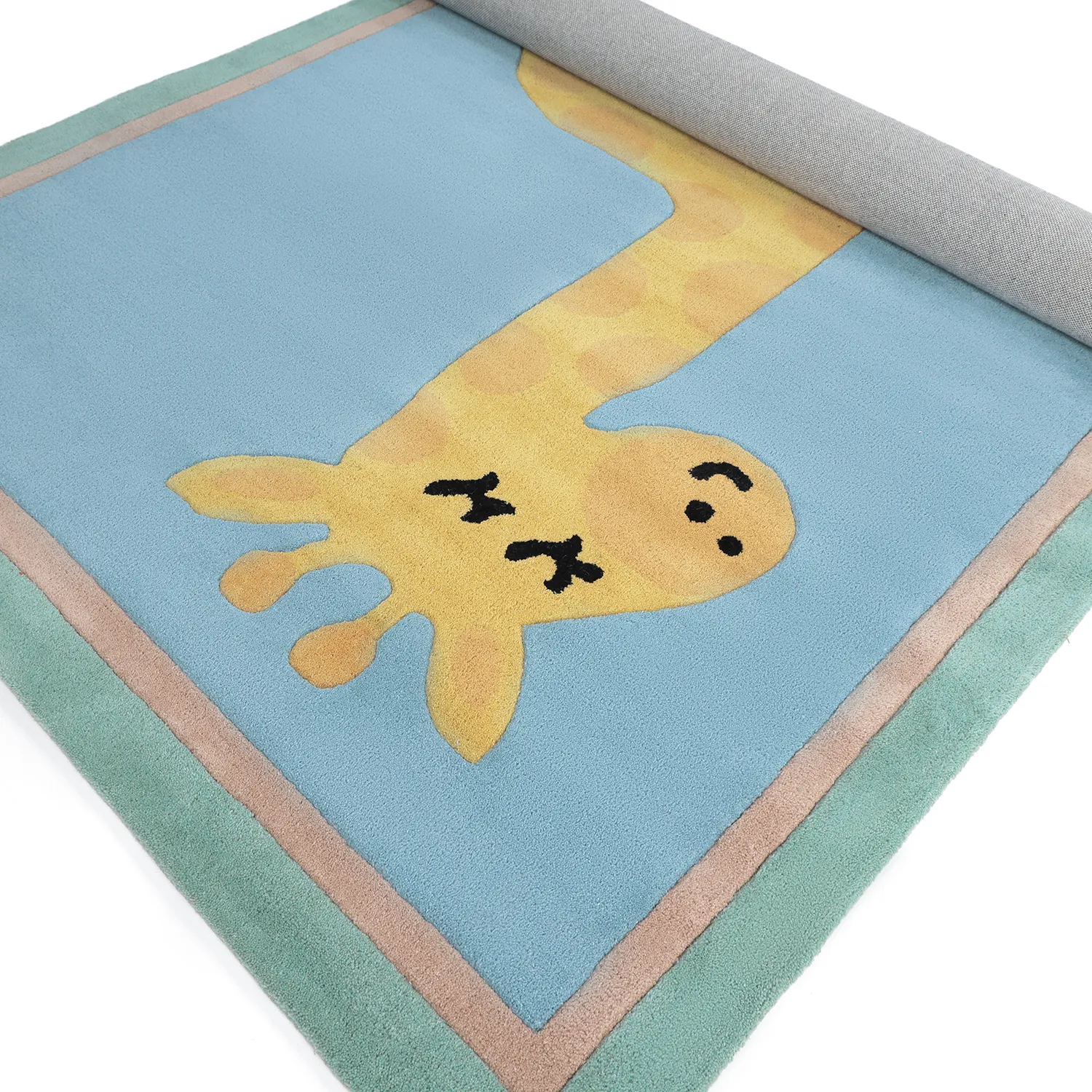 Children's Rug - Giraffe Hand Tufted Wool Premium (light blue/multi)
