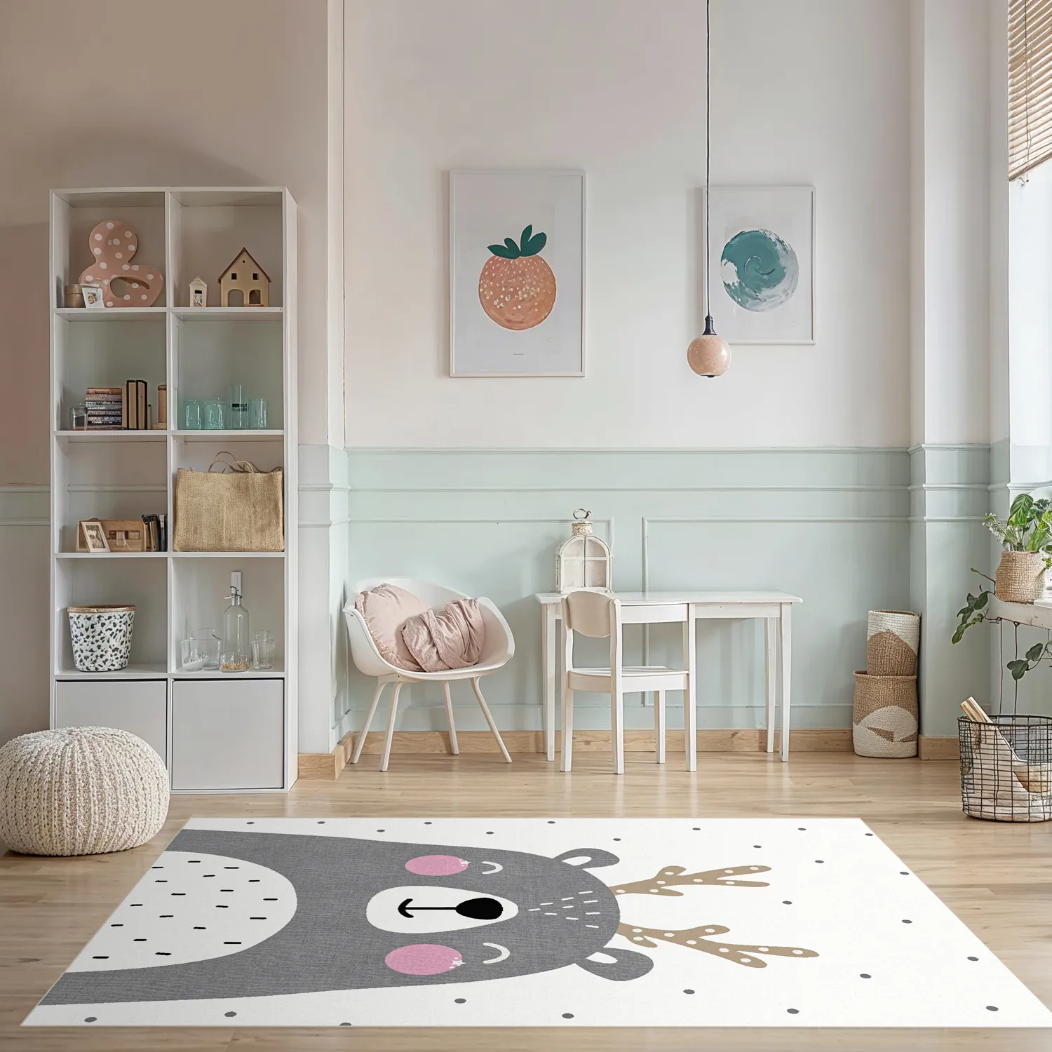 Childrens rugs - Happy Bear (white)