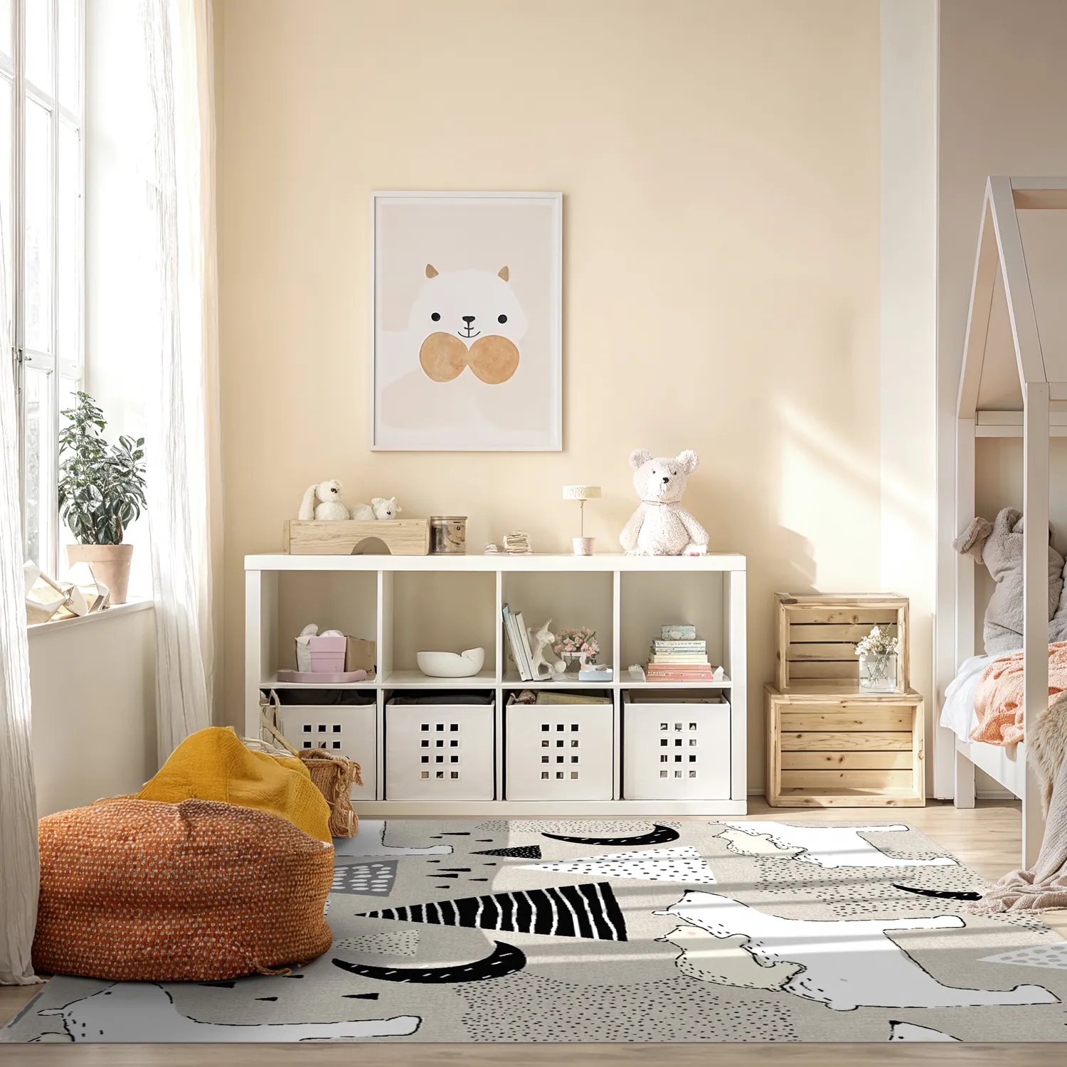 Childrens rugs - Piggyback Ride (grey)