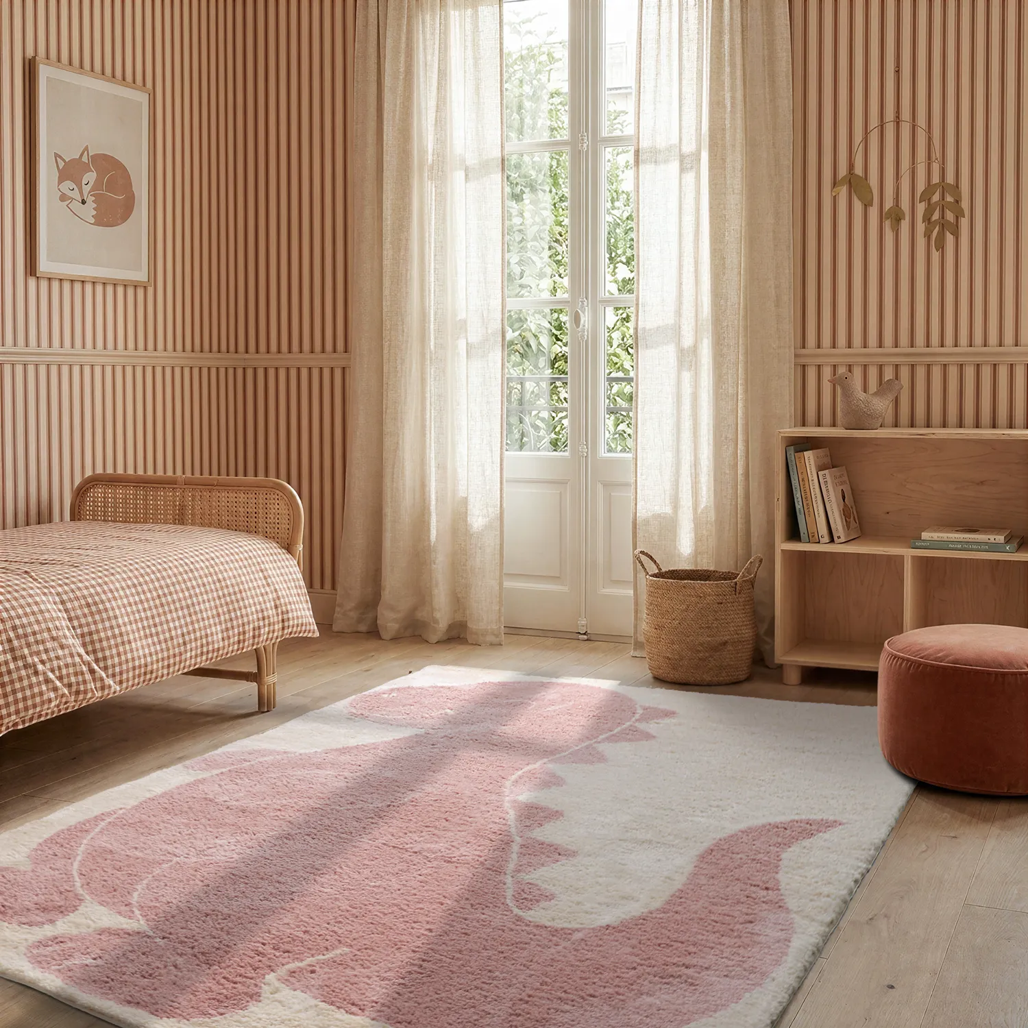 Children's Rug - Soft Dino (cream/pink)