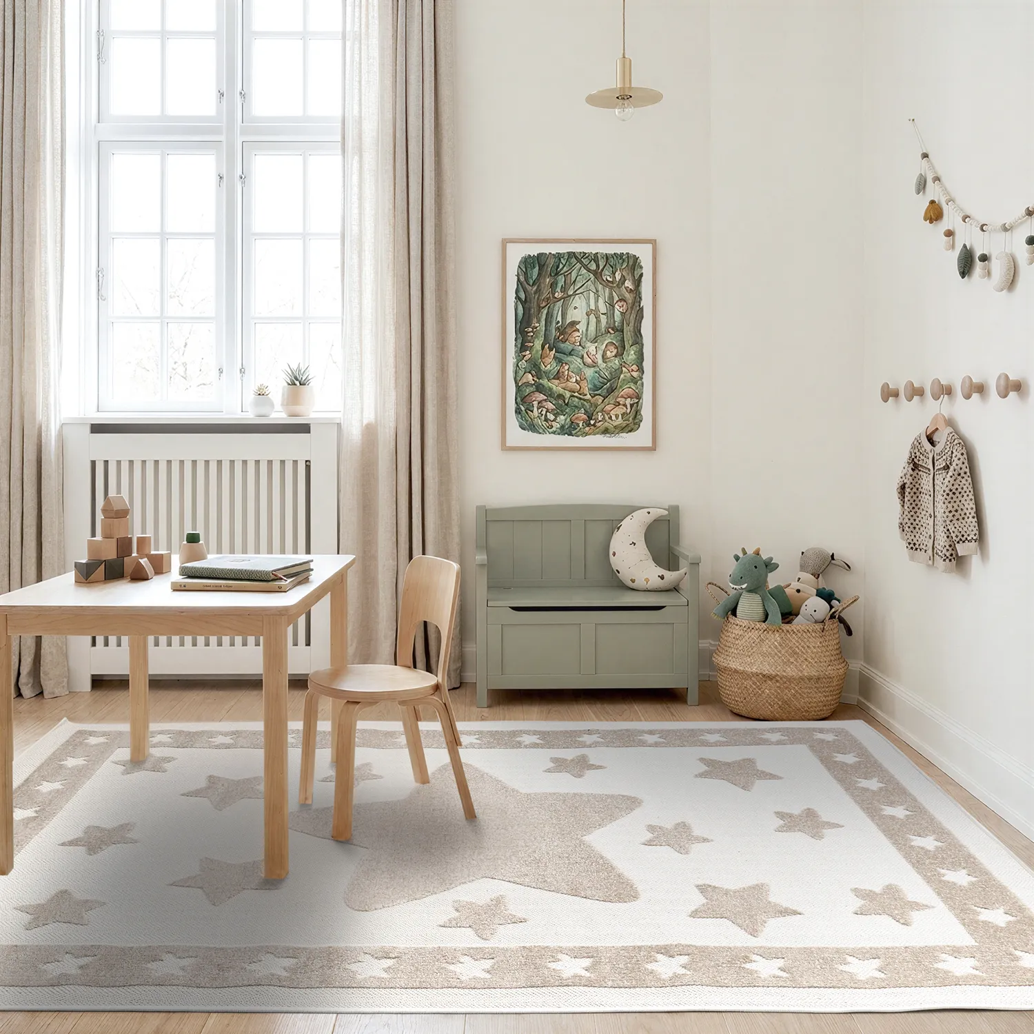 Children's Rug - Star Frame (cream/brown)