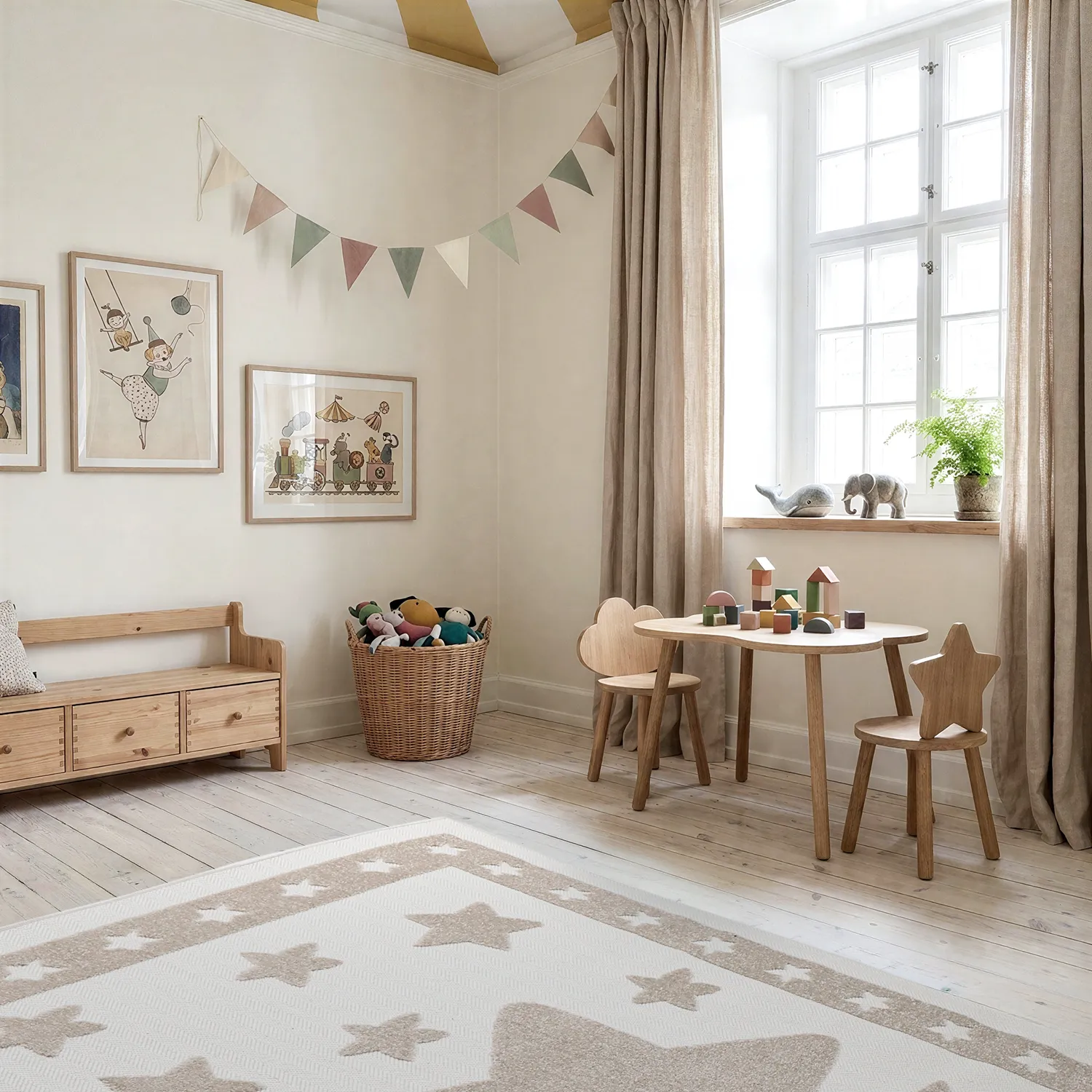 Children's Rug - Star Frame (cream/brown)