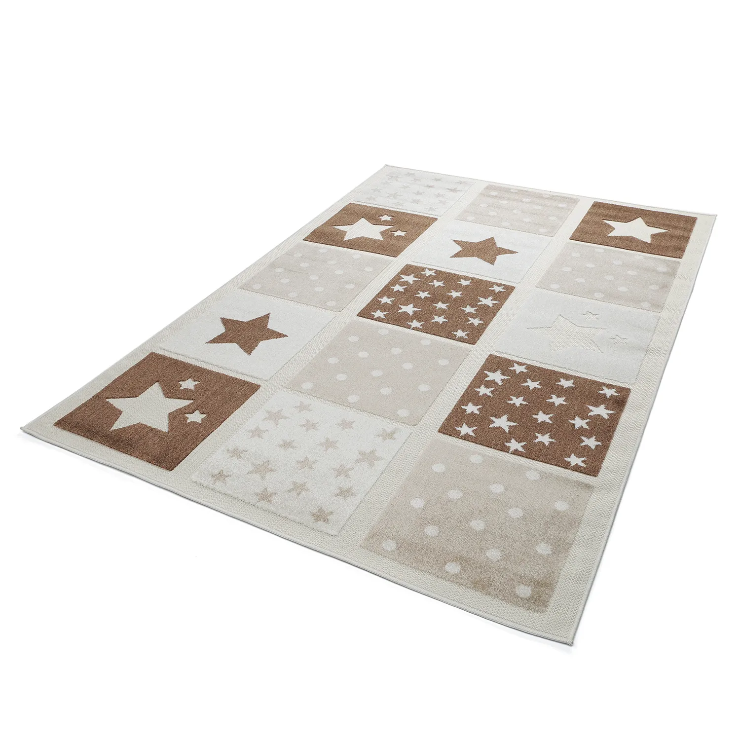 Children's Rug - Star Grid (cream/brown)