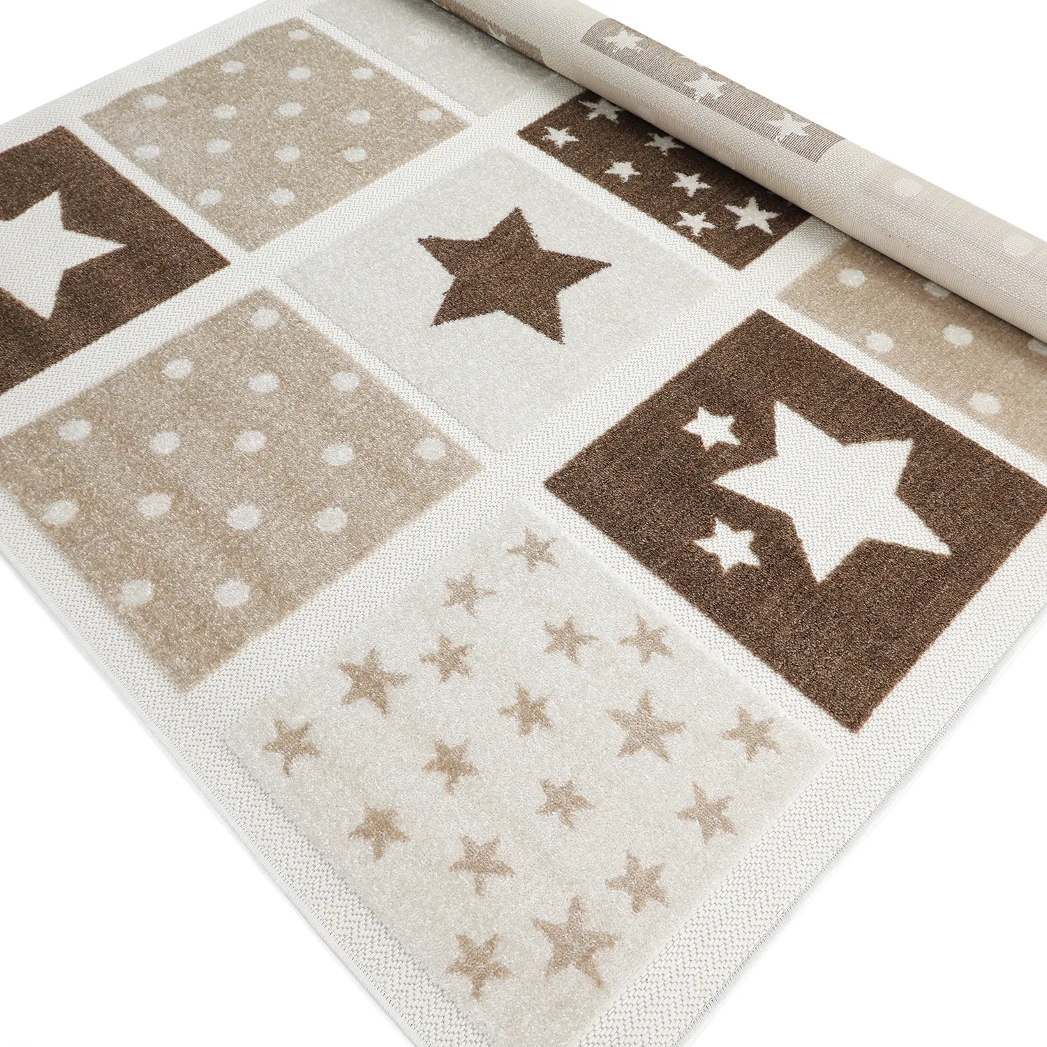 Children's Rug - Star Grid (cream/brown)