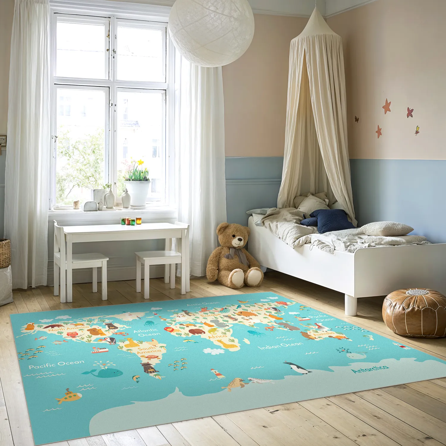 Childrens rugs - World Map (blue/multi)